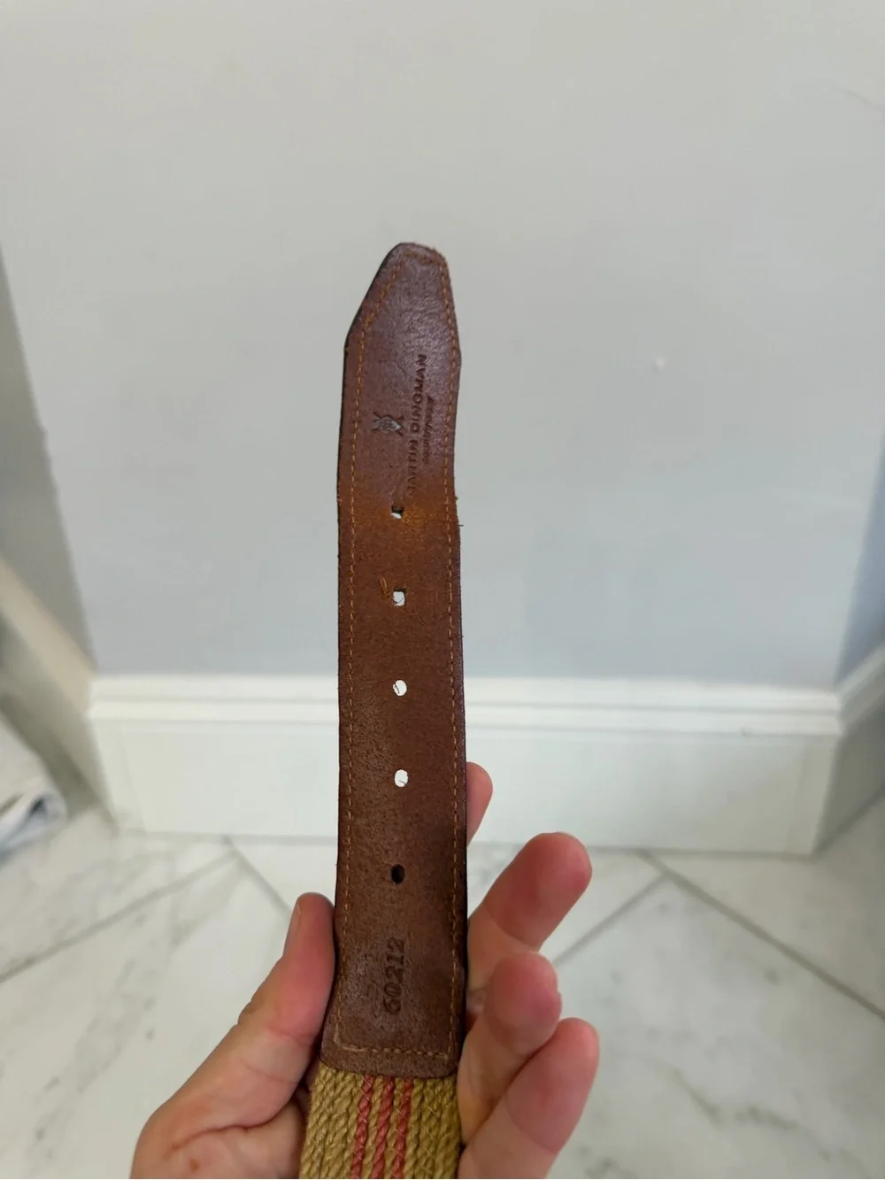 Martin Dingman Stripes Woven Natural Fiber and Leather 39” men’s belt